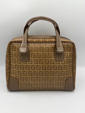 FENDI Logo Zucchino Pattern Hand Bag Coating Canvas Leather Brown (Pre-Own)